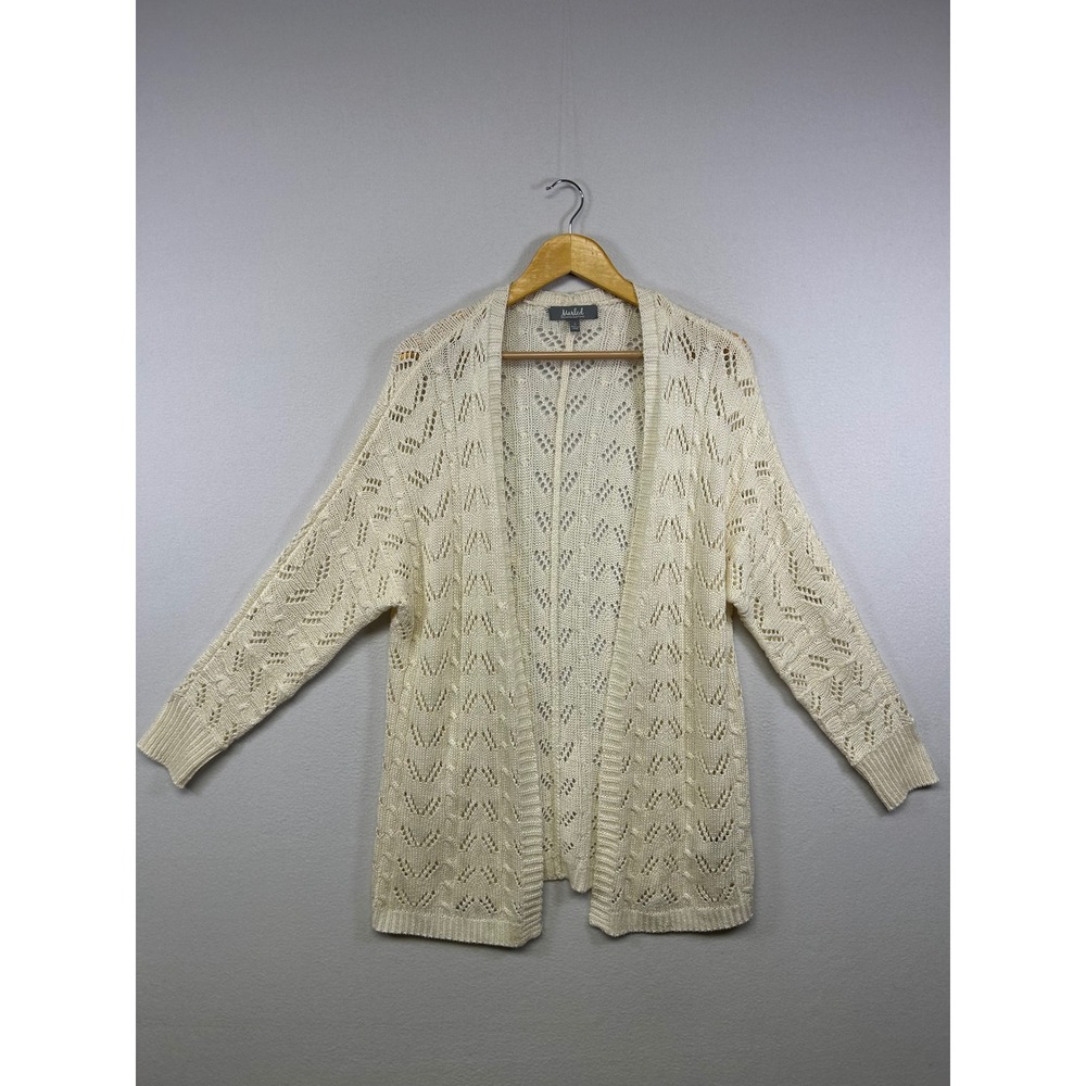 Boho Cottagecore Marled Reunited Clothing Womens Small Cream Pointelle Cardigan